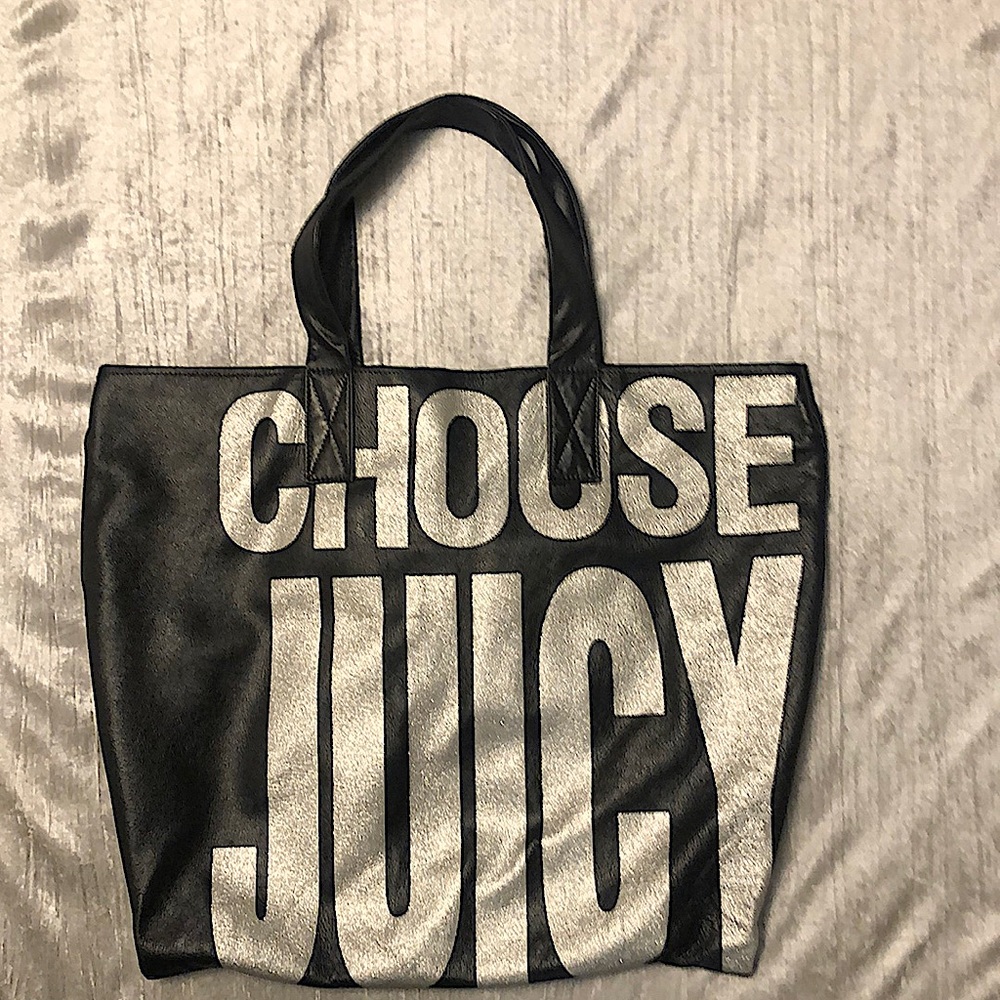 Juicy Couture Vintage Rock The Bag Choose Juicy Cowhide Leather Tote Black